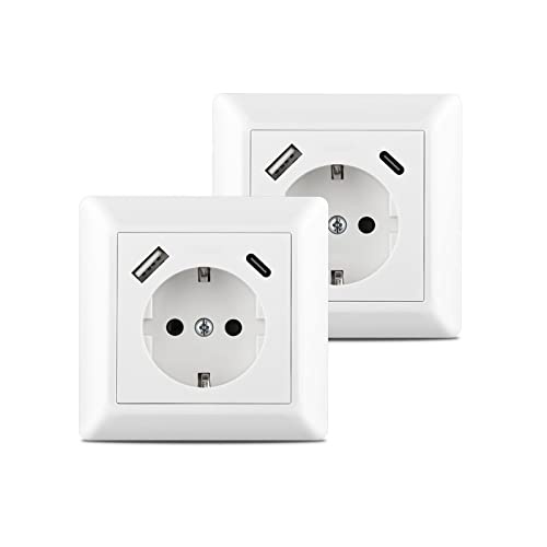 Produktbild: USB Steckdose 2 Stück Unterputz mit Ladegerät 3.4A System 55 Reinweiß Schuko