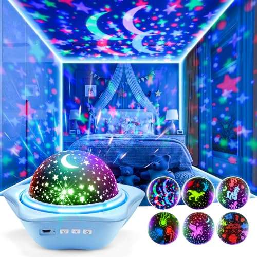 one fire starry sky projector für kinder, 90 lichtmodi, 360 drehung, 2400 mAh akku