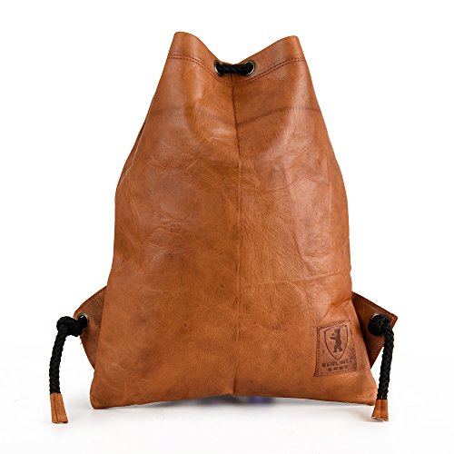 Produktbild: berliner bags vintage turnbeutel leder gym bag kordelzug rucksack braun