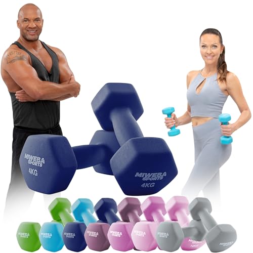 neopren hantelset miweba sports 0,5-10 kg hexagon kurzhanteln 2x 4,0 kg königsblau