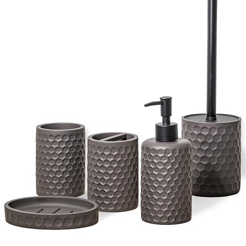 zccz badezimmer set 5 teile mit toilettenbürste, zahnbürstenhalter, seifenspender, bronze
