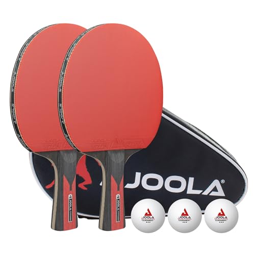 tischtennis set joola duo carbon 2 schläger 3 bälle tasche rot schwarz 6-teilig