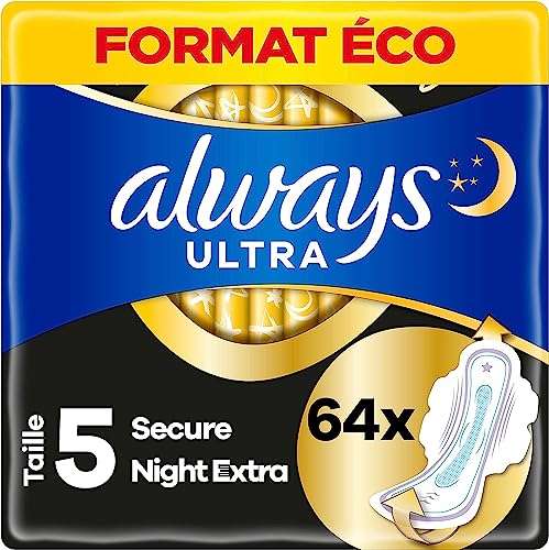 always ultra binden damen secure night extra, 64 flügelbinden, dünn, saugfähig