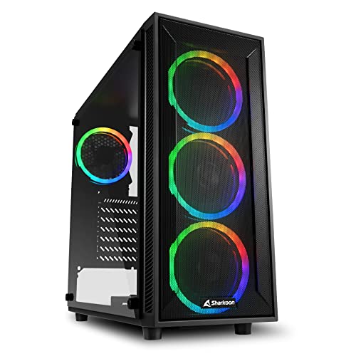 sharkoon tg4m rgb pc gehäuse schwarz, atx, temperiertes glas, gaming