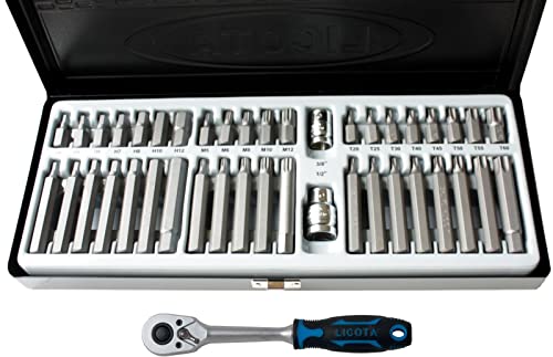 bit-set s2 3/8" torx hex spline 10mm länge 30-75mm mit 2 bit-haltern und 200mm knarre