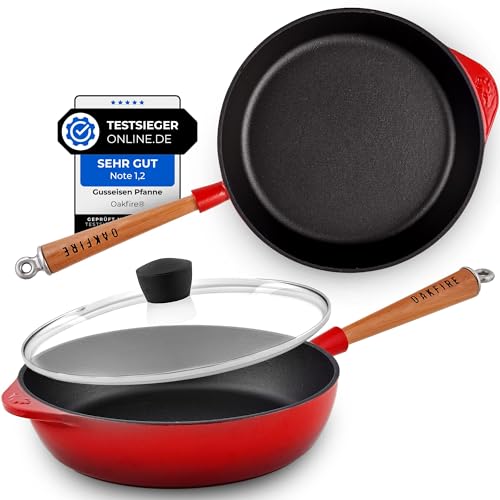 gusseisen bratform oakfire 28cm mit deckel emailliert für induktion und non-stick patina