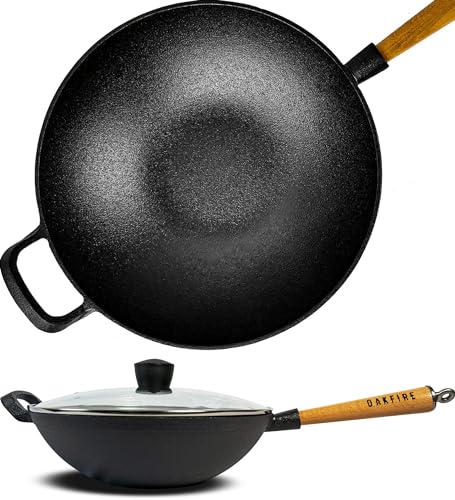 oakfire wokpfanne gusseisen emailliert induktion 31cm mit holzgriff und antihaftpatina