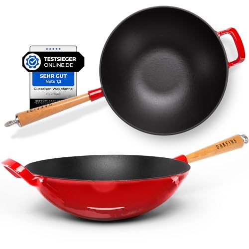 oakfire gusseisen wokpfanne emailliert 31cm induktion groß holzgriff non-stick