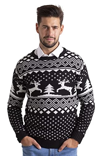 ugly christmas jumper herren rentier strickpullover winter schwarz xl sizes s-xxl