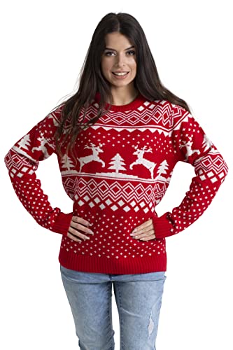 weihnachten damen jumper rot lange ärmel rundhals knit crew christmas sweater S