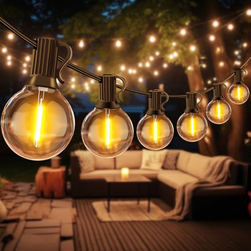 led fairy lights outdoor 15 m mit 27 wetterfesten g40 leuchten warmweiß für garten, balkon, patio, hochzeiten, partys