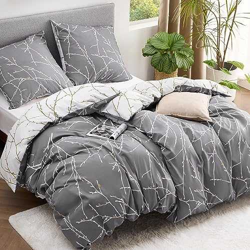 bedsure bettwäsche 135x200 4-teilig set mit kissenbezügen 80x80 cm grau wendebettwäsche