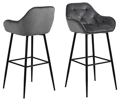 ac design furniture barhocker dunkelgrau schwarz 2er set 104 x 52 x 53 cm sammet metall