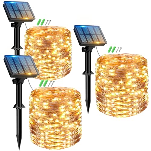 solar fairy lights outdoor 3 x 12 m 120 led wetterfest ip65 copper wire Peasur