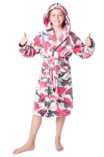 CityComfort kinder bademantel einhorn, pink fleece robe mit kapuze und taschen, 9-10 jahre