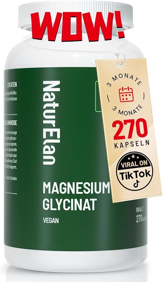 Produktbild: Magnesium Glycinat hochdosiert 300mg, 270 Kapseln, vegan, chelatiert