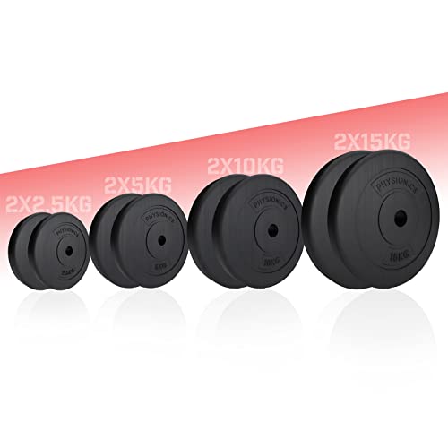 Produktbild: hantelscheiben set physionics 2er set 2.5/5/10/15 kg schwarz für hantel 30 mm