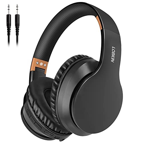 lobkin bluetooth kopfhörer over-ear kabellos stereo faltbar mit mikrofon 3,5mm klinke schwarz-orange