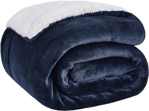 BEDSURE Sherpa Kuscheldecke 130x150 cm, Marine Blau, Flauschige Couchdecke