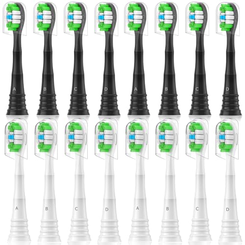 16er ersatzbürsten für philips sonicare elektrische zahnbürste, schwarz und weiß