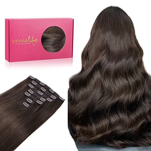 wennaLife clip in extensions echthaar 60cm 120g 7pcs dunkelbraun remy haarverlängerung