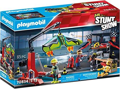 playmobil air stuntshow servicestation mit kran, werkstatt für flugzeuge ab 5 jahren