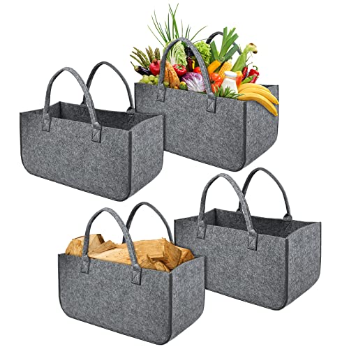 kaminholztasche faltbar filz von yrhome, 4 stück, hellgrau, 50 x 25 x 25 cm