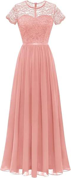 dressystar abendkleid damen spitze chiffon brautjungfernkleid lang blush L