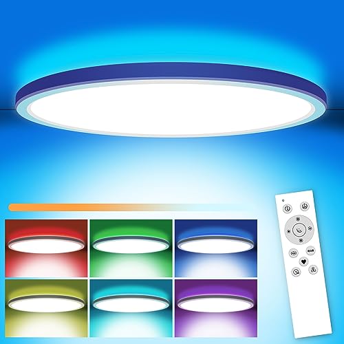 24W led deckenleuchte dimmbar mit fernbedienung, milfech rgb farbwechsel 3200lm