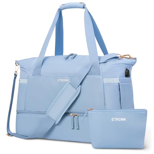 etronik sporttasche damen weekender mit schuhfach und nassfach hellblau
