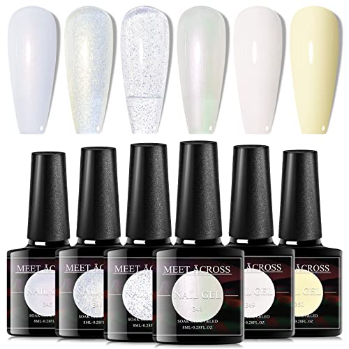 uv gel nagellack set weiß mit glitzer, meet across gellack jelly transparent manicure kit