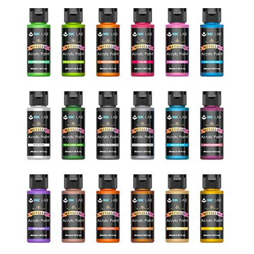 ink lab metallic acrylfarben set 18 unvergiftete malfarben für steine, leinwand, papier, holz, keramik
