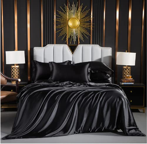 luofanfei satin bettwäsche schwarz 220x240 einfarbig doppelbett set mit kissenbezügen 80x80 cm