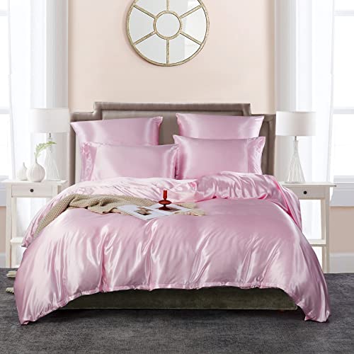 luofanfei satin bettwäsche 200x220 rosa glatt set mit kissenbezügen 80x80 cm
