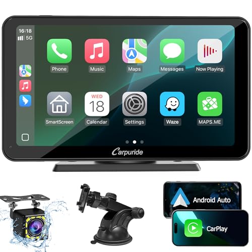 Produktbild: carpuride kabelloses carplay android auto autoradio mit 7 zoll touchscreen, bluetooth, gps