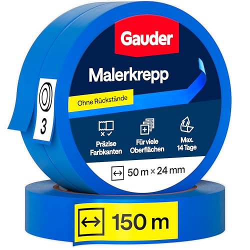 Produktbild: gauder malerkrepp - präzises kreppband aus washi-papier, 3 rollen 24 mm x 50 m