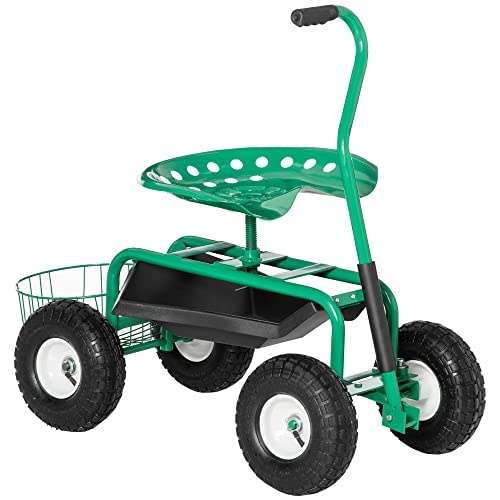 outsunny gartenwagen mit rollsitz 150 kg höhenverstellbar metall gummi grün