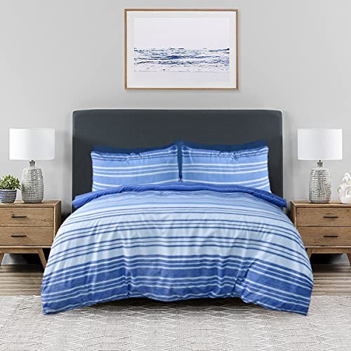 bettwäsche-set marineblau gestreift, weich, wendbar, sleepdown, king 230 x 220 cm