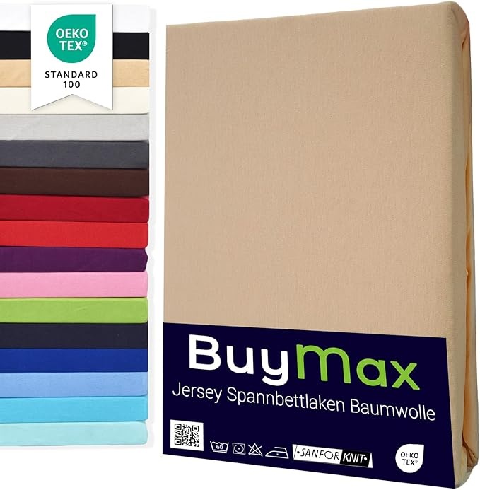 buymax topper spannbettlaken 200x200 cm jersey 100% baumwolle beige sand