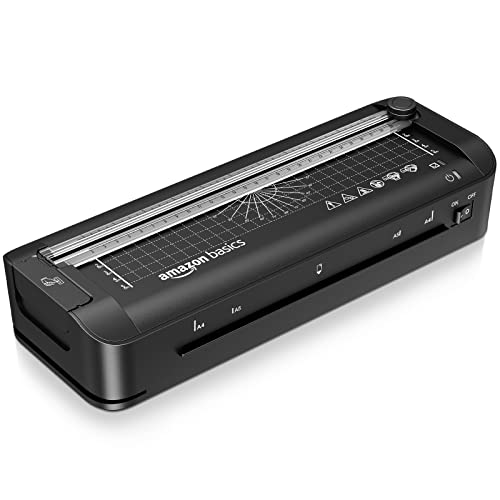 thermolaminiergerät 3-in-1 für a4, schneiden, stanzen, eckenabrunden, amazon basics, schwarz