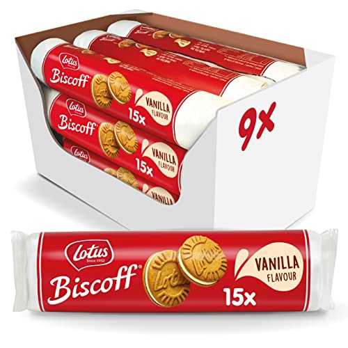 lotus biscoff sandwich biscuits vanillecreme spekuloos geschmack 150 g, 9 packungen