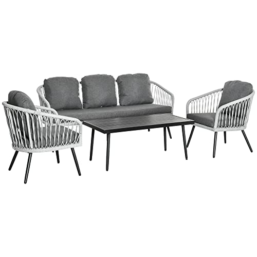 outsunny polyrattan gartenmöbel set 4-teilig lounge sitzgruppe mit teetisch grau