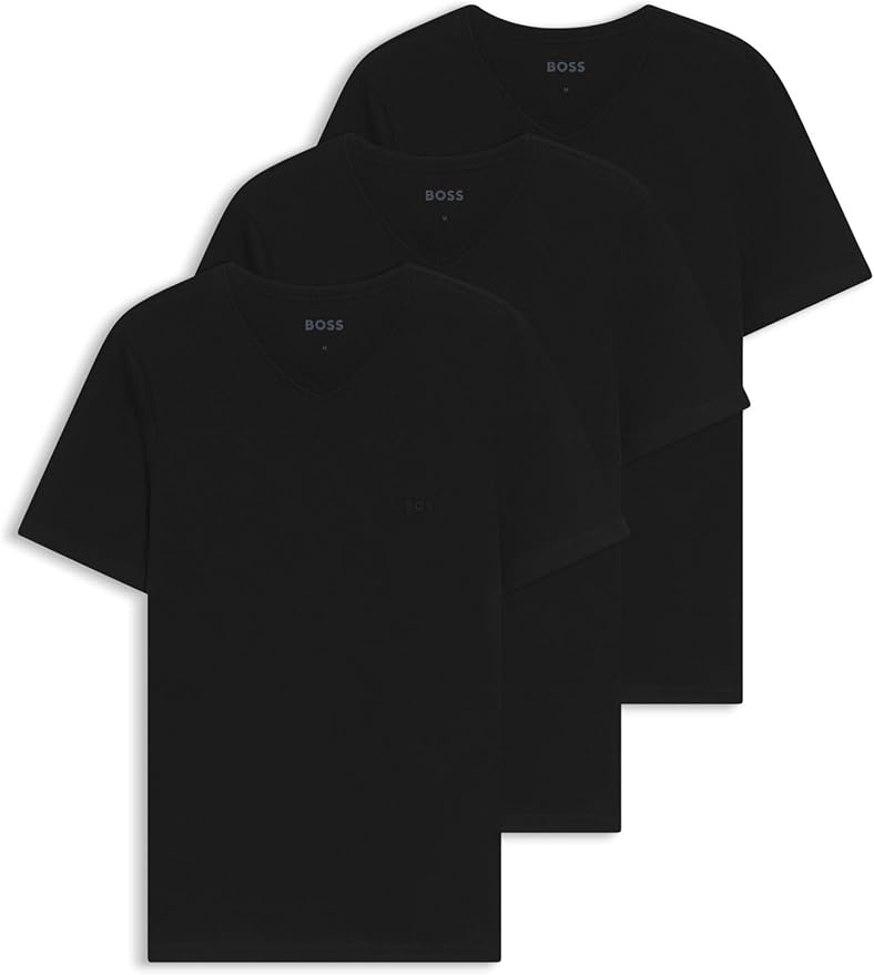 HUGO BOSS Herren T-Shirt V-Neck Black, XS, 3-Paket