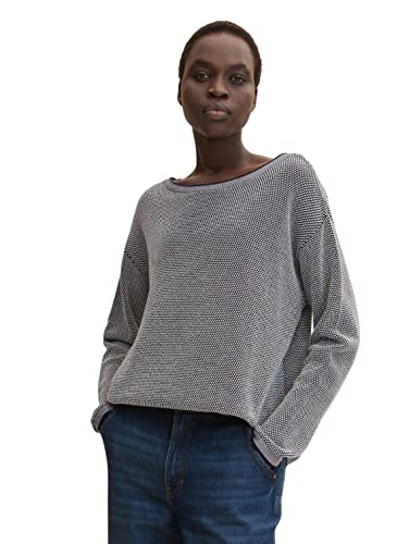 damen strickpullover navy bubble structure aus bio-baumwolle von tom tailor, m