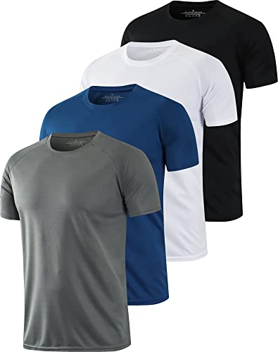 hoplynn herren laufshirt 4er set kurzarm schnelltrocknend atmungsaktiv weiß schwarz grau navy - s