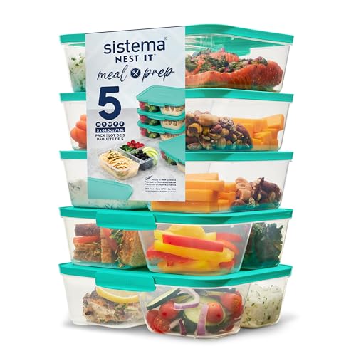 Produktbild: Sistema nest it frischhaltedosen meal prep boxen 1,9 l mit drei fächern grün 5 stück