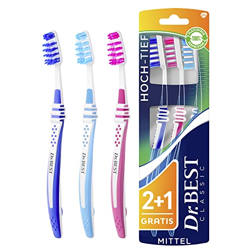 Produktbild: dr.BEST hoch-tief zahnbürste mittel 3er pack, amazon prime spar-abo