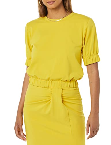 terea charlee cropped oberteil damen lemon curry elastische ärmel größe m