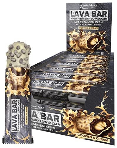 ironmaxx lava bar proteinriegel cookies and cream 18 x 40g, high protein, zuckerreduziert