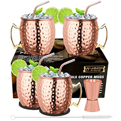 livehitop moskauer mule becher set, 4 kupferbecher mit strohhalm und reiniger